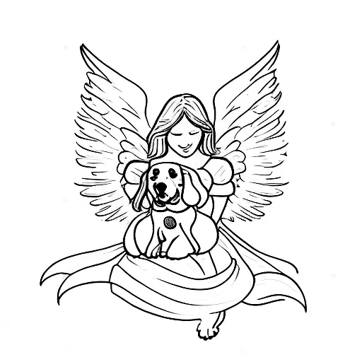 angel with dog tattoo design idea