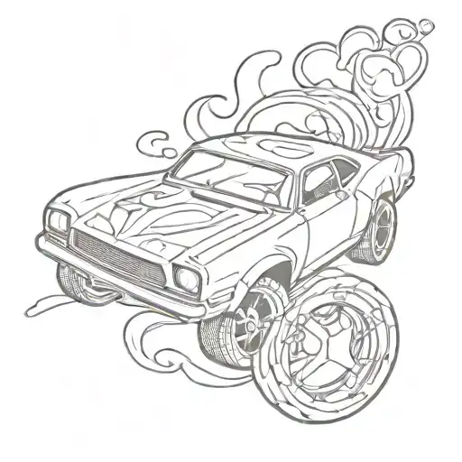 Design a hot wheels car with a trail of hearts behind it, representing the love and joy of motherhood tattoo design idea
