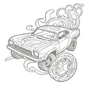 Design a hot wheels car with a trail of hearts behind it, representing the love and joy of motherhood tattoo design idea