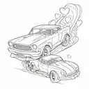 Design a hot wheels car with a trail of hearts behind it, representing the love and joy of motherhood tattoo design idea