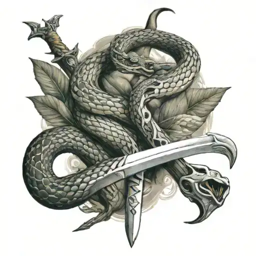snake and sword wrapped tattoo design idea