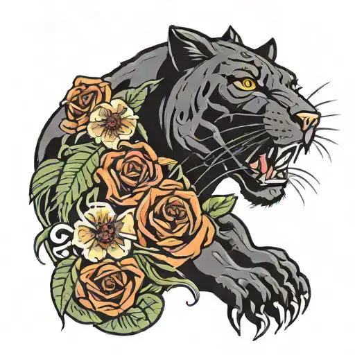 American traditional panther with the dates 01.29.22, 03.02.23, & 08.26.24 incorporated through the use of Roman numeral tattoo design idea