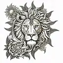 sun and lion tattoo design idea