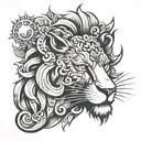 sun and lion tattoo design idea