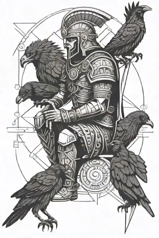 trojan warrior with two crows sitting tattoo design idea