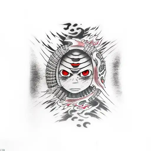 Gaara's red scar from Naruto, Kaonashi from Spirited Away and two koi carp, one red and one black tattoo design idea