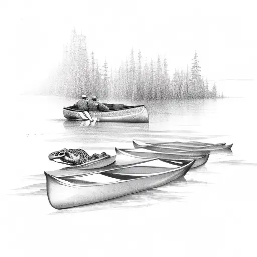two canoes following herd of turtles tattoo design idea