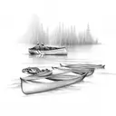 two canoes following herd of turtles tattoo design idea