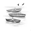 two canoes following herd of turtles tattoo design idea