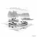 two canoes following herd of turtles tattoo design idea