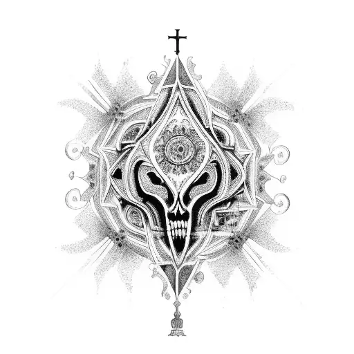A majestic cathedral with intricate details and a Spanish phrase incorporated into the architecture tattoo design idea