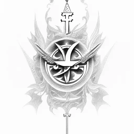 An ethereal and dreamlike design incorporating elements of Spanish language and Catholic symbolism, with a touch of fantasy tattoo design idea