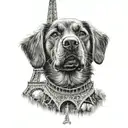 a dog in front of the eiffel tower tattoo design idea