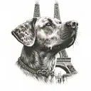 a dog in front of the eiffel tower tattoo design idea