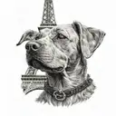 a dog in front of the eiffel tower tattoo design idea