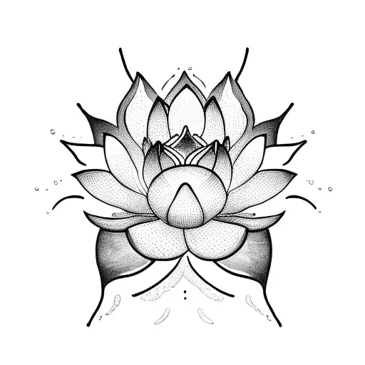 A blackwork tattoo of a water lotus with a snake coiled around its stem tattoo design idea