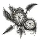 Roman numeral clock and wing tattoo design idea