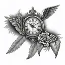 Roman numeral clock and wing tattoo design idea