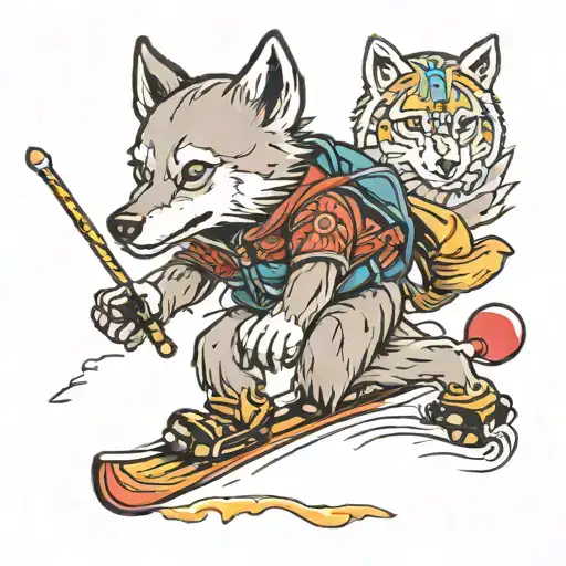 wolf baby skiing tattoo design idea
