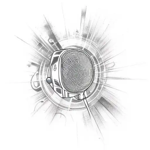 Design a sketch tattoo showcasing a microphone surrounded by reggae-inspired graffiti patterns tattoo design idea