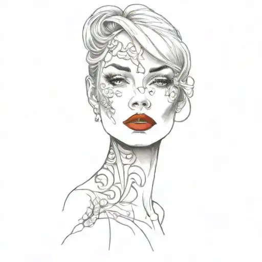 a girl with red lipstick on her face tattoo design idea