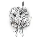 iris, lily, azalea, and orchid flowers with butterflies and honeybee with snake wrapped around a dagger tattoo design idea