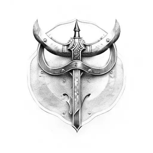 Realistic Viking axe with wood handle and The Helm of Awe tattoo design idea