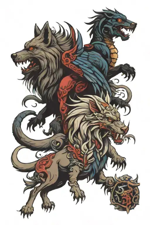 wolf, demon, gryphon tattoo design idea