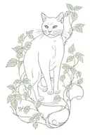 fine line walking cat surrounded by poison ivy vines tattoo design idea