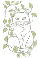 Fat sitting  cat surrounded by poison ivy vines tattoo design idea