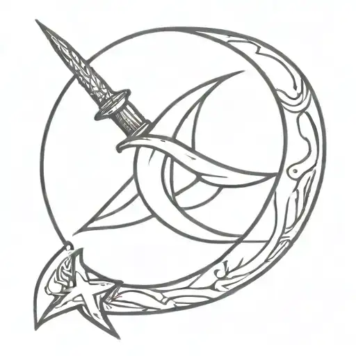 crossed blade within a crescent moon similar to communism symbol  tattoo design idea