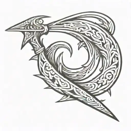 curved knife crossed within a crescent similar to the communist symbol tattoo design idea