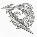 curved knife crossed within a crescent similar to the communist symbol tattoo design idea