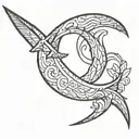 curved knife crossed within a crescent similar to the communist symbol tattoo design idea