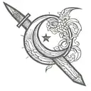 curved knife crossed within a crescent similar to the communist symbol tattoo design idea
