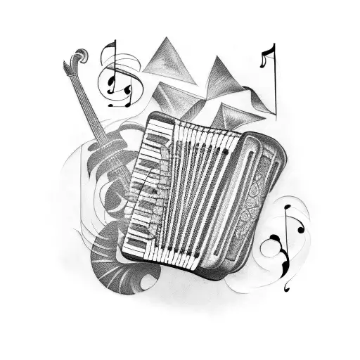 sheet music with accordion tattoo design idea