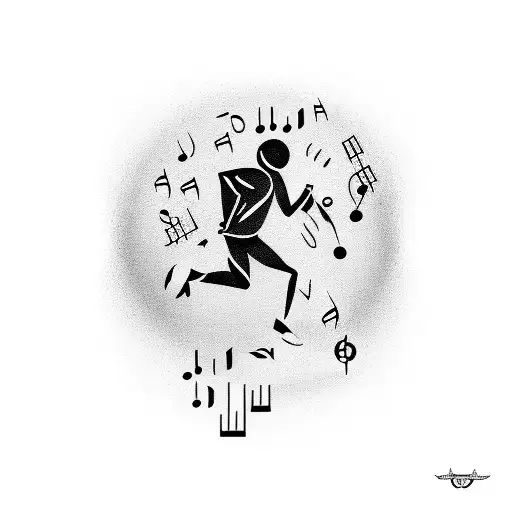 A runner in motion with musical notes trailing behind tattoo design idea