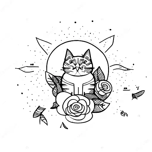 cat sleeping on a vertical fine line tattoo design idea