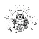 cat sleeping on a vertical fine line tattoo design idea