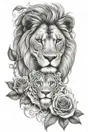 lion with red eye and rose intertwined with joshua 1:9  tattoo design idea