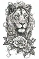 lion with red eye and rose intertwined with joshua 1:9  tattoo design idea