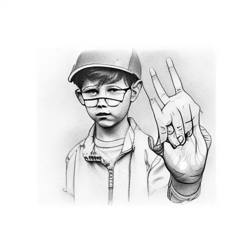 a boy holding a hand behind a metal fence through the fence tattoo design idea