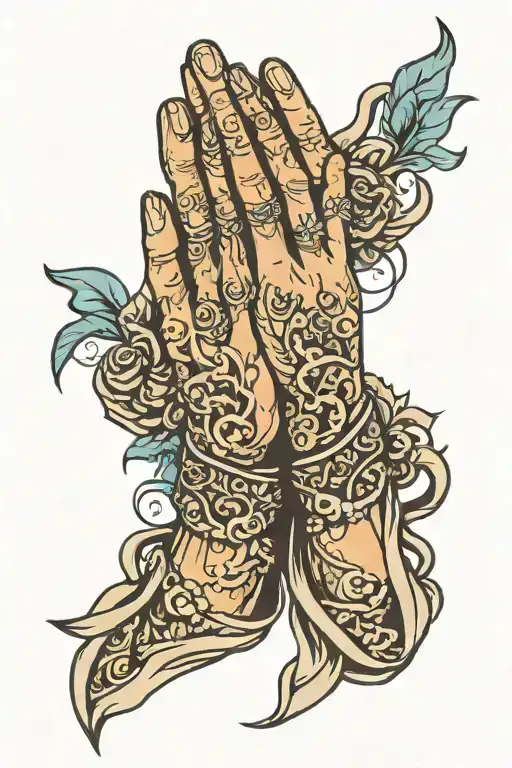 Jesus hands clasp praying  tattoo design idea