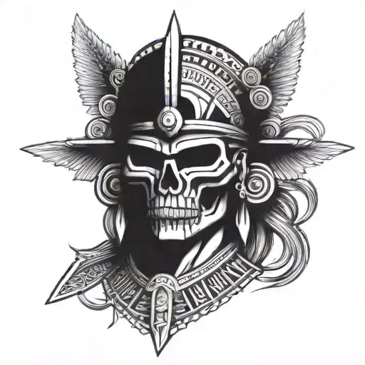 Aztec warrior skull face tattoo design idea