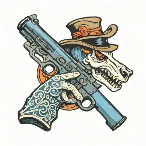 blue tooth with gun tattoo design idea