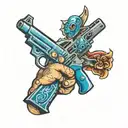 blue tooth with gun tattoo design idea