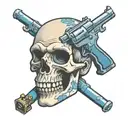 blue tooth with gun tattoo design idea
