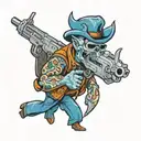 blue tooth with gun tattoo design idea