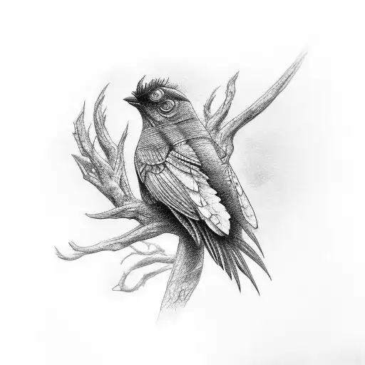 An intricate black and grey tattoo of a torogoz bird perched on a guitar tattoo design idea