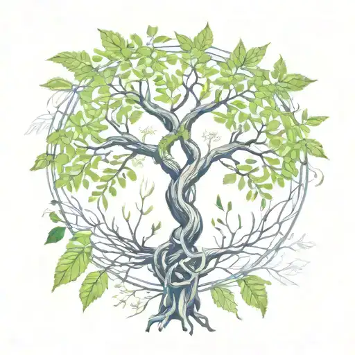 rowan willow reed elder tree of life intertwined tattoo design idea